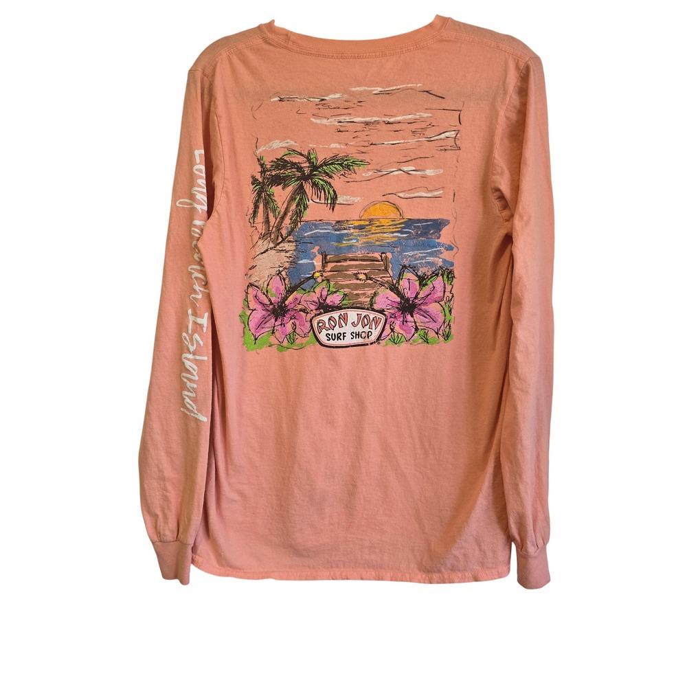 Ron Jon Surf Shop Long Beach Island Peach Long Sleeve Graphic Tee Small